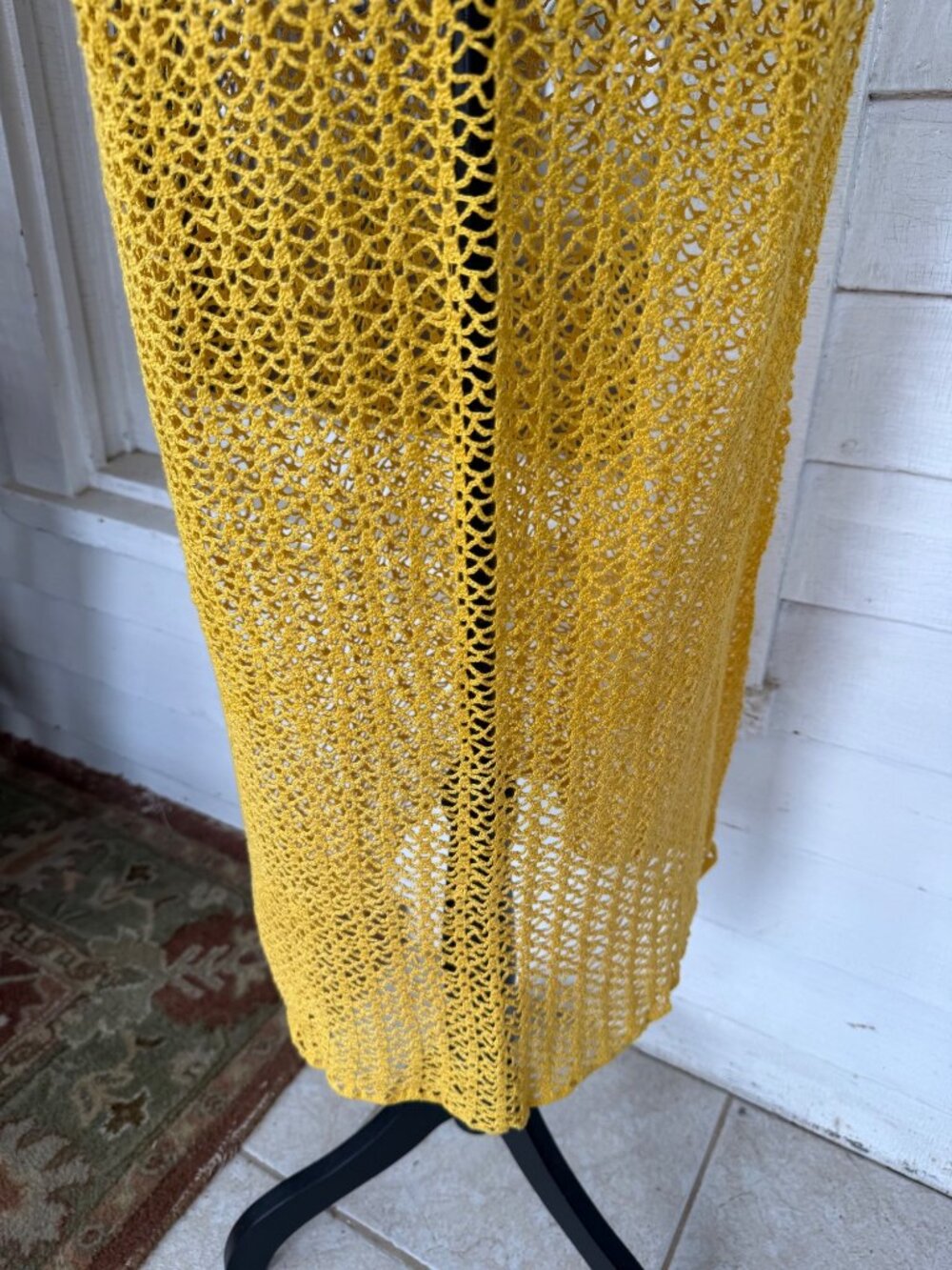 Vintage 1930s Mustard Yellow Cotton Crochet Tea Dress With Belt Size S - Picture 7 of 16
